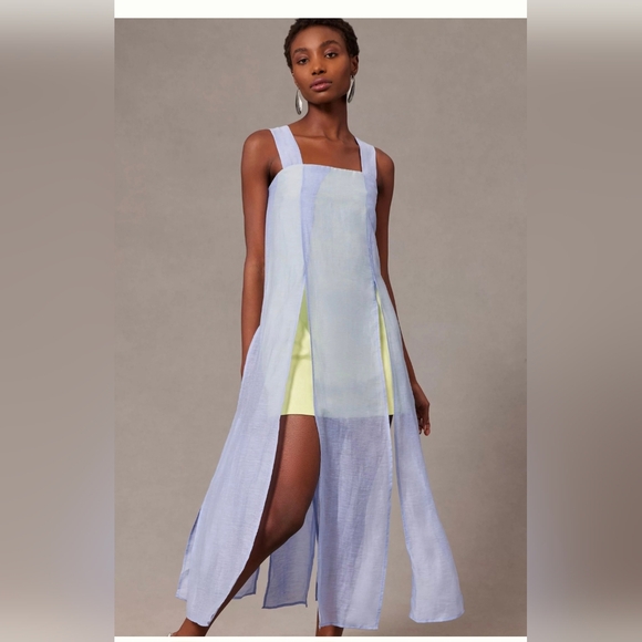 Anthropologie Dresses & Skirts - Anthropologie Lavender And Lime Square Neck Slit Dress